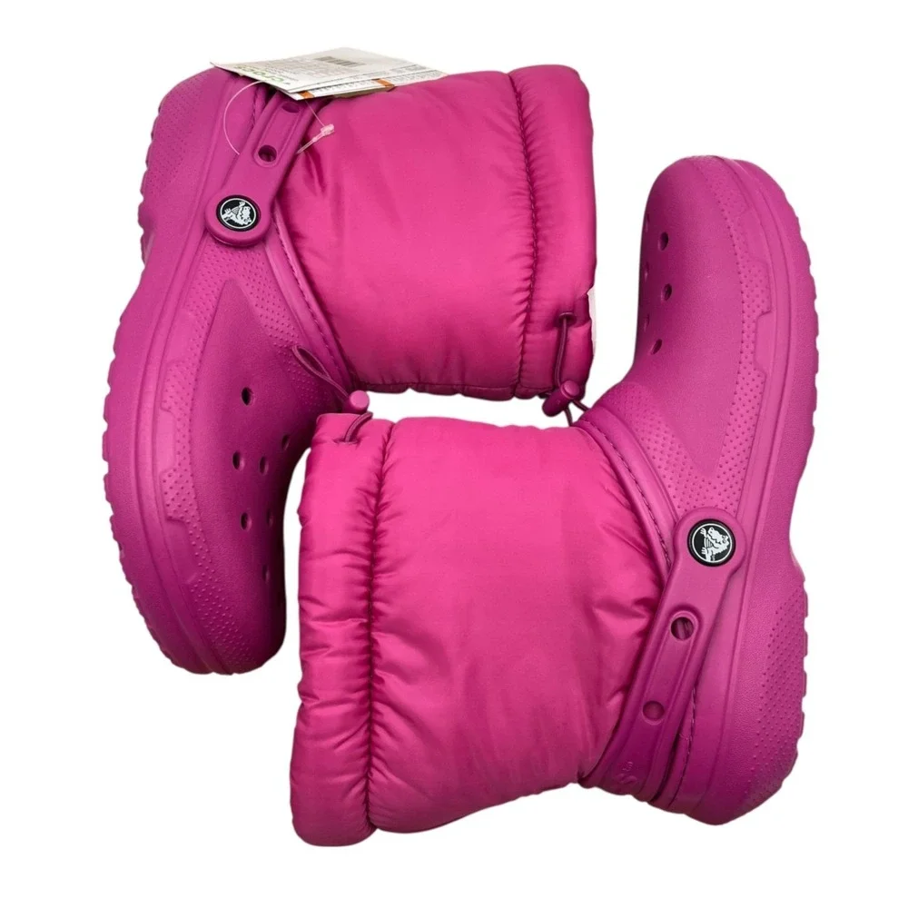 Crocs Classic Youth Girls Lined‎ Neo Puff Boots Size 5 (J5) Fuchsia Faux Fur